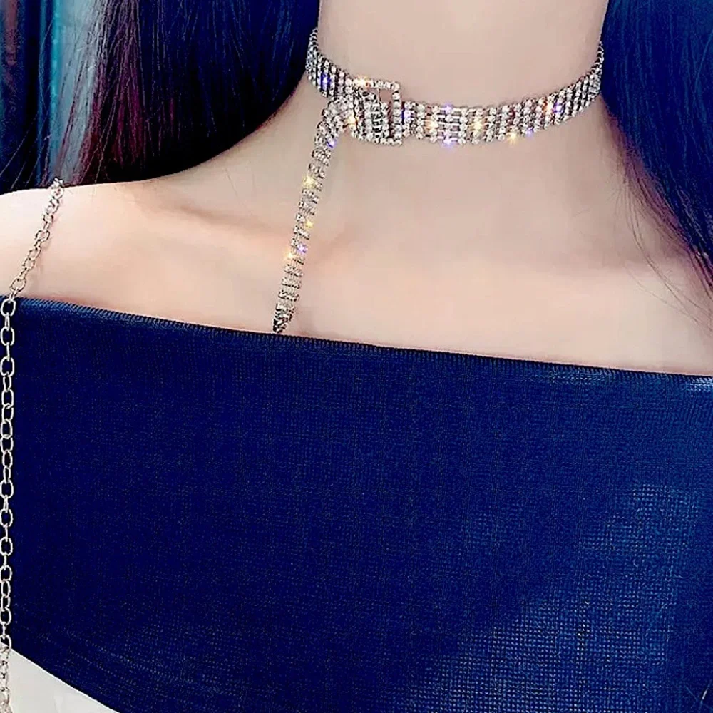 Silver Belt Buckle Crystal Rhinestone Choker